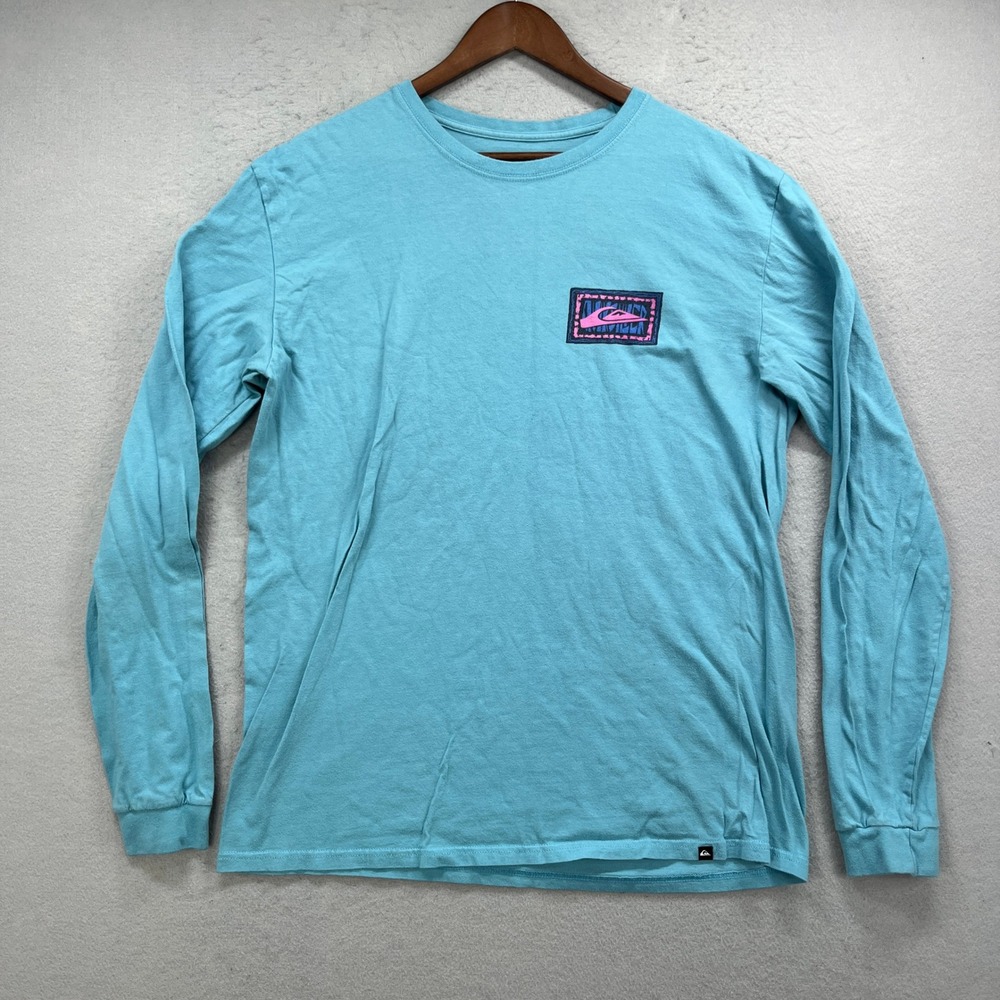 Quiksilver Long Sleeve T Shirt Mens Large Blue Graphic Surf Skate Beach Tee Y2K